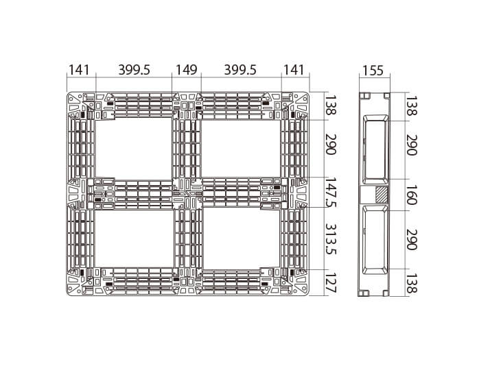 12型プラスチック製パレット片面四方差し
